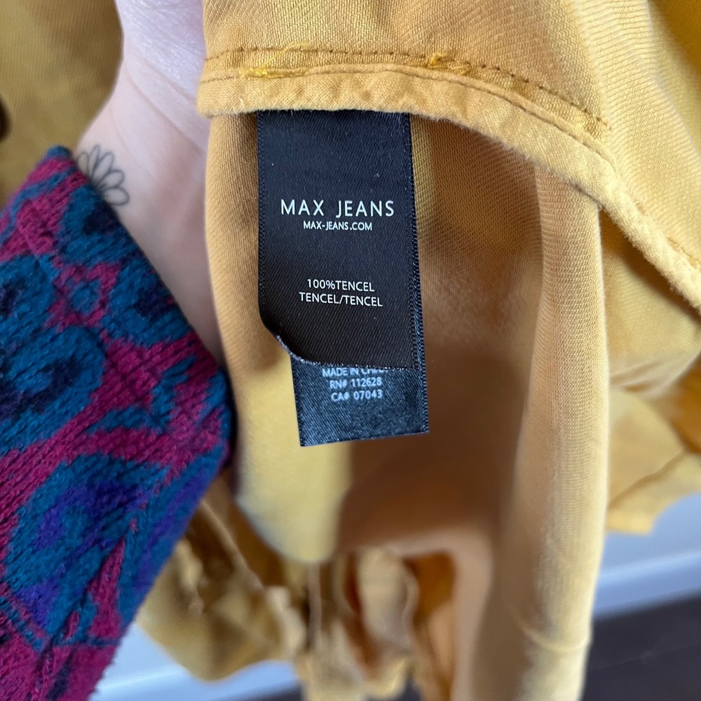 Max Jeans Trench Coat Mustard Yellow Jacket 3/4 Sleeves Tencel Size Small Spring - Picture 7 of 7
